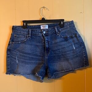 - Levi’s Denizen Distressed high rise cut off festival frayed shorts!